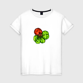 Женская футболка хлопок с принтом 4 лепестка в Новосибирске, 100% хлопок | прямой крой, круглый вырез горловины, длина до линии бедер, слегка спущенное плечо | 4х листник | амулет | божья коровка | клевер | лепестки | удача