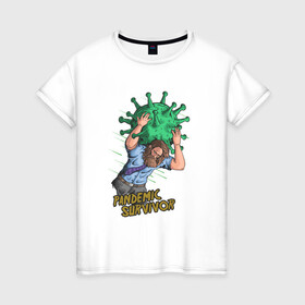 Женская футболка хлопок с принтом Pandemic Survivor в Новосибирске, 100% хлопок | прямой крой, круглый вырез горловины, длина до линии бедер, слегка спущенное плечо | covid | вакцина | вирус | иллюстрация | ковид19 | пандемия