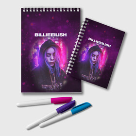 Блокнот с принтом BILLIE EILISH | GLITCH (Z) в Новосибирске, 100% бумага | 48 листов, плотность листов — 60 г/м2, плотность картонной обложки — 250 г/м2. Листы скреплены удобной пружинной спиралью. Цвет линий — светло-серый
 | Тематика изображения на принте: be | billie | billie eilish | blohsh | ghoul | glitch | айлиш | билли | билли айлиш | бэрд | глитч | пайрат | пайрат бэрд