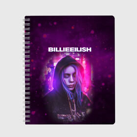 Тетрадь с принтом BILLIE EILISH | GLITCH (Z) в Новосибирске, 100% бумага | 48 листов, плотность листов — 60 г/м2, плотность картонной обложки — 250 г/м2. Листы скреплены сбоку удобной пружинной спиралью. Уголки страниц и обложки скругленные. Цвет линий — светло-серый
 | Тематика изображения на принте: be | billie | billie eilish | blohsh | ghoul | glitch | айлиш | билли | билли айлиш | бэрд | глитч | пайрат | пайрат бэрд