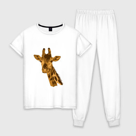 Женская пижама хлопок с принтом Жираф Жора в Новосибирске, 100% хлопок | брюки и футболка прямого кроя, без карманов, на брюках мягкая резинка на поясе и по низу штанин | долгошей | друг. | жираф | зверь | магадаскар | саванна | экзотика