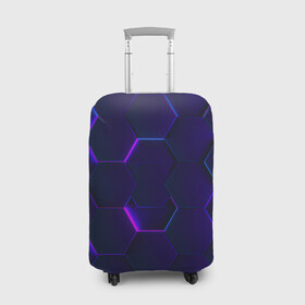 Чехол для чемодана 3D с принтом НЕОНОВАЯ БРОНЯ в Новосибирске, 86% полиэфир, 14% спандекс | двустороннее нанесение принта, прорези для ручек и колес | абстрактный | абстракция | бронь | броня | геоиметрия | неон | текстура | узор | фиолетовая | фиолетовый