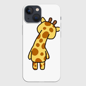 Чехол для iPhone 13 mini с принтом милый жираф со спины в Новосибирске,  |  | желый | жираф | зверь | пятна | рожки | со спины | цветной