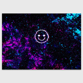 Поздравительная открытка с принтом GLITCH SMILE | ГЛИТЧ СМАЙЛ в Новосибирске, 100% бумага | плотность бумаги 280 г/м2, матовая, на обратной стороне линовка и место для марки
 | Тематика изображения на принте: abstraction | art | dark smile | glitch | halloween | pop art | smile | абстракция | арт | брызги | глитч | глич | краска | мода | прикольная | прикольные | смайл | смайлик | текстура | тренд | тренды | улыбка | яркие