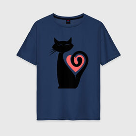 Женская футболка хлопок Oversize с принтом Heart Cat в Новосибирске, 100% хлопок | свободный крой, круглый ворот, спущенный рукав, длина до линии бедер
 | animal | cat | cute | kitty | meow | друг | животные | киска | кися | китти | кот | котенок | котик | котэ | кошечка | кошка | мур | мяу | питомец | сердце