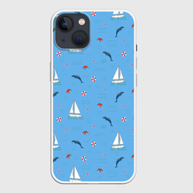 Чехол для iPhone 13 с принтом Море, дельфины, парусник в Новосибирске,  |  | boat | dolphins | lifebuoy | marine | ocean | sea | southern | starfish | summer | vacation | waves | волны | корабль | лето | лодка | морская звезда | морской | обитатели | океан | отдых | пейзаж | плавание | пляж | синий | спасательный круг | 