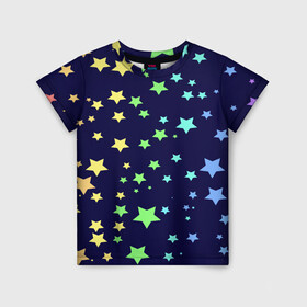 Детская футболка 3D с принтом Звезды в Новосибирске, 100% гипоаллергенный полиэфир | прямой крой, круглый вырез горловины, длина до линии бедер, чуть спущенное плечо, ткань немного тянется | Тематика изображения на принте: звезда | звездопад | небо | ночь | разноцветный