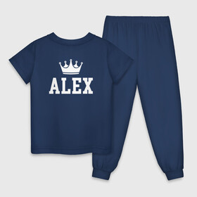 Детская пижама хлопок с принтом АЛЕКС | Корона на спине в Новосибирске, 100% хлопок |  брюки и футболка прямого кроя, без карманов, на брюках мягкая резинка на поясе и по низу штанин
 | alex | alexandr | alexandra | sanya | sasha | алекс | александр | александра | белый | королева | король | корона | на спине | принц | санек | саня | саша | текст