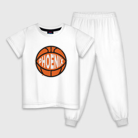 Детская пижама хлопок с принтом Phoenix Ball в Новосибирске, 100% хлопок |  брюки и футболка прямого кроя, без карманов, на брюках мягкая резинка на поясе и по низу штанин
 | Тематика изображения на принте: basketball | mvp | nba | phoenix | sport | streetball | suns | аризона | баскетбол | игра | крис пол | мяч | нба | санс | спорт | стритбол | тренер | финикс | чемпион