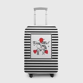 Чехол для чемодана 3D с принтом Аппликация про любовь  в Новосибирске, 86% полиэфир, 14% спандекс | двустороннее нанесение принта, прорези для ручек и колес | любовь | молодежный | набросок | полосатый узор | популярный | рисунок | скетч | черно белый | школа