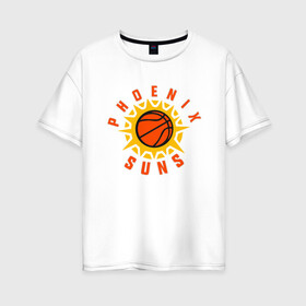 Женская футболка хлопок Oversize с принтом Phoenix Suns в Новосибирске, 100% хлопок | свободный крой, круглый ворот, спущенный рукав, длина до линии бедер
 | basketball | mvp | nba | phoenix | sport | streetball | suns | аризона | баскетбол | игра | крис пол | мяч | нба | санс | спорт | стритбол | тренер | финикс | чемпион