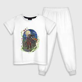 Детская пижама хлопок с принтом Кадзуха и луна в Новосибирске, 100% хлопок |  брюки и футболка прямого кроя, без карманов, на брюках мягкая резинка на поясе и по низу штанин
 | Тематика изображения на принте: genshin impact | арт | бамбук | бамбуковый лес | ветер | инадзума | кадзуха | каэдэхара кадзуха | клён | кленовые листья | кленовый лист | луна | ночь | рисунок
