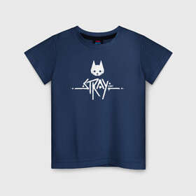 Детская футболка хлопок с принтом Stray Game 2021 Logo в Новосибирске, 100% хлопок | круглый вырез горловины, полуприлегающий силуэт, длина до линии бедер | 2021 | cat | cyberpunk | game | stray | бродилка | бродить | бродячий | киберпанк | кот | стрей | стрэй