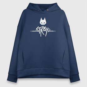 Женское худи Oversize хлопок с принтом Stray Game 2021 Logo в Новосибирске, френч-терри — 70% хлопок, 30% полиэстер. Мягкий теплый начес внутри —100% хлопок | боковые карманы, эластичные манжеты и нижняя кромка, капюшон на магнитной кнопке | Тематика изображения на принте: 2021 | cat | cyberpunk | game | stray | бродилка | бродить | бродячий | киберпанк | кот | стрей | стрэй