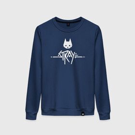 Женский свитшот хлопок с принтом Stray Game 2021 Logo в Новосибирске, 100% хлопок | прямой крой, круглый вырез, на манжетах и по низу широкая трикотажная резинка  | 2021 | cat | cyberpunk | game | stray | бродилка | бродить | бродячий | киберпанк | кот | стрей | стрэй