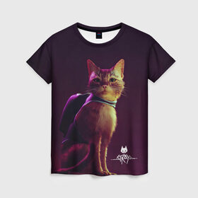 Женская футболка 3D с принтом Stray Game 2021 в Новосибирске, 100% полиэфир ( синтетическое хлопкоподобное полотно) | прямой крой, круглый вырез горловины, длина до линии бедер | 2021 | cat | cyberpunk | game | stray | бродилка | бродить | бродячий | киберпанк | кот | стрей | стрэй