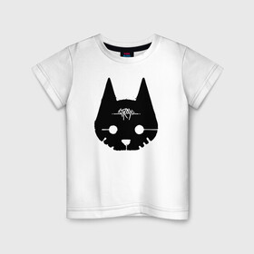 Детская футболка хлопок с принтом Stray Game 2021 в Новосибирске, 100% хлопок | круглый вырез горловины, полуприлегающий силуэт, длина до линии бедер | Тематика изображения на принте: 2021 | cat | cyberpunk | game | stray | бродилка | бродить | бродячий | киберпанк | кот | стрей | стрэй