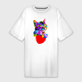 Платье-футболка хлопок с принтом РАДУЖНЫЙ КОТИК  RAINBOW KITTY в Новосибирске,  |  | heart | kitty | like | low poly | rainbow | животные | звери | котик | лайк | радуга | радужный котик | сердечко | цветные