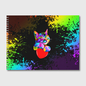 Альбом для рисования с принтом РАДУЖНЫЙ КОТИК / RAINBOW KITTY в Новосибирске, 100% бумага
 | матовая бумага, плотность 200 мг. | heart | kitty | like | low poly | rainbow | животные | звери | котик | лайк | радуга | радужный котик | сердечко | цветные