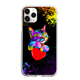 Чехол для iPhone 11 Pro матовый с принтом РАДУЖНЫЙ КОТИК / RAINBOW KITTY в Новосибирске, Силикон |  | Тематика изображения на принте: heart | kitty | like | low poly | rainbow | животные | звери | котик | лайк | радуга | радужный котик | сердечко | цветные