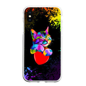 Чехол для iPhone XS Max матовый с принтом РАДУЖНЫЙ КОТИК / RAINBOW KITTY в Новосибирске, Силикон | Область печати: задняя сторона чехла, без боковых панелей | heart | kitty | like | low poly | rainbow | животные | звери | котик | лайк | радуга | радужный котик | сердечко | цветные