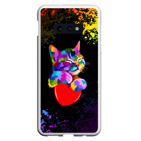 Чехол для Samsung S10E с принтом РАДУЖНЫЙ КОТИК / RAINBOW KITTY в Новосибирске, Силикон | Область печати: задняя сторона чехла, без боковых панелей | heart | kitty | like | low poly | rainbow | животные | звери | котик | лайк | радуга | радужный котик | сердечко | цветные