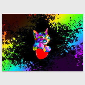 Поздравительная открытка с принтом РАДУЖНЫЙ КОТИК / RAINBOW KITTY в Новосибирске, 100% бумага | плотность бумаги 280 г/м2, матовая, на обратной стороне линовка и место для марки
 | Тематика изображения на принте: heart | kitty | like | low poly | rainbow | животные | звери | котик | лайк | радуга | радужный котик | сердечко | цветные