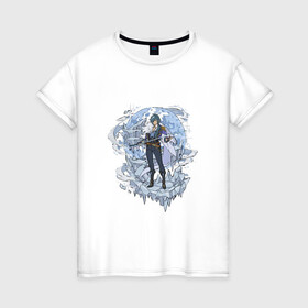 Женская футболка хлопок с принтом Кэйа в деле в Новосибирске, 100% хлопок | прямой крой, круглый вырез горловины, длина до линии бедер, слегка спущенное плечо | арт | кейа | крио | кэйа | лёд | мондштадт | пират | рисунок