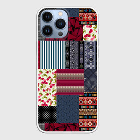 Чехол для iPhone 13 Pro Max с принтом Деревенский стиль. Пэчворк. в Новосибирске,  |  | бордовый и черный | звезды | комбинированный | полосатый | полосатый узор | пэчворк | черный