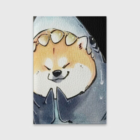 Обложка для паспорта матовая кожа с принтом Акуло-пёс в Новосибирске, натуральная матовая кожа | размер 19,3 х 13,7 см; прозрачные пластиковые крепления | Тематика изображения на принте: акита ину | акула | арт | костюм | пёс | рисунок | рыжая собака | рыжий пёс | сиба ину | собака