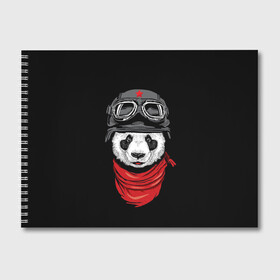 Альбом для рисования с принтом Панда Танкист  в Новосибирске, 100% бумага
 | матовая бумага, плотность 200 мг. | animal | funny | panda | военный | животные | звери | милые | очки | панда | прикол | хипстер