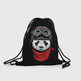 Рюкзак-мешок 3D с принтом Панда Танкист  в Новосибирске, 100% полиэстер | плотность ткани — 200 г/м2, размер — 35 х 45 см; лямки — толстые шнурки, застежка на шнуровке, без карманов и подкладки | animal | funny | panda | военный | животные | звери | милые | очки | панда | прикол | хипстер