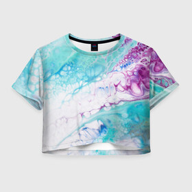 Женская футболка Crop-top 3D с принтом Цветная морская пена в Новосибирске, 100% полиэстер | круглая горловина, длина футболки до линии талии, рукава с отворотами | Тематика изображения на принте: абстракция | волна | море | мрамор | пена | пузыри