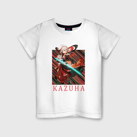 Детская футболка хлопок с принтом Кадзуха Genshin Impact в Новосибирске, 100% хлопок | круглый вырез горловины, полуприлегающий силуэт, длина до линии бедер | action | anemo | game | genshin impact | kaedehara | kazuha | rpg | анемо | аниме | геншин импакт | геншин удар | игра | кадзуха | казуха | мир | молитва