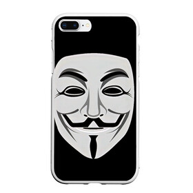 Чехол для iPhone 7Plus/8 Plus матовый с принтом Guy Fawkes в Новосибирске, Силикон | Область печати: задняя сторона чехла, без боковых панелей | белый | бородка | гай фокс | лицо | маска | усы | черный