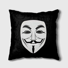 Подушка 3D с принтом Guy Fawkes в Новосибирске, наволочка – 100% полиэстер, наполнитель – холлофайбер (легкий наполнитель, не вызывает аллергию). | состоит из подушки и наволочки. Наволочка на молнии, легко снимается для стирки | белый | бородка | гай фокс | лицо | маска | усы | черный