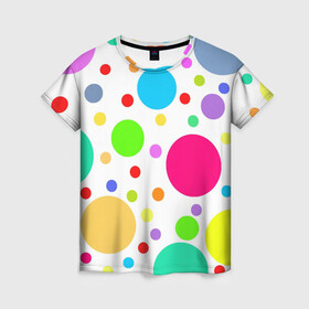 Женская футболка 3D с принтом Polka dot в Новосибирске, 100% полиэфир ( синтетическое хлопкоподобное полотно) | прямой крой, круглый вырез горловины, длина до линии бедер | dotted | в горошек | зелёный | красный | разноцветный | синий | узор