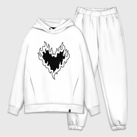 Мужской костюм хлопок OVERSIZE с принтом СЕРДЦЕ В ОГНЕ   HEART ON FIRE в Новосибирске,  |  | love. | tattoo | любовь | минимализм | огонь | партак | сердце | сердце в огне | тату | чёрно белое