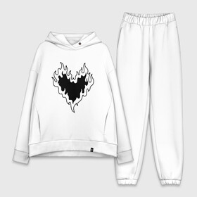 Женский костюм хлопок Oversize с принтом СЕРДЦЕ В ОГНЕ   HEART ON FIRE в Новосибирске,  |  | love. | tattoo | любовь | минимализм | огонь | партак | сердце | сердце в огне | тату | чёрно белое