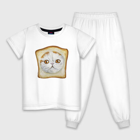 Детская пижама хлопок с принтом Bread Cat в Новосибирске, 100% хлопок |  брюки и футболка прямого кроя, без карманов, на брюках мягкая резинка на поясе и по низу штанин
 | Тематика изображения на принте: animal | bread | cat | cute | kitty | meow | друг | еда | животные | киска | кися | китти | кот | котенок | котик | котэ | кошечка | кошка | мур | мяу | питомец | хлеб