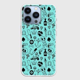 Чехол для iPhone 13 Pro с принтом SkullS в Новосибирске,  |  | grunge | skull | skulls | бомба | бутылка | гранж | королева | корона | ножи | пика | подкова | царь | череп | черепа