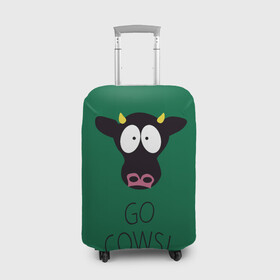 Чехол для чемодана 3D с принтом Go Cows в Новосибирске, 86% полиэфир, 14% спандекс | двустороннее нанесение принта, прорези для ручек и колес | cow | south park | sport | коровы | мульт | мультфильм | спорт | южный парк