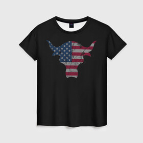 Женская футболка 3D с принтом The Bull в Новосибирске, 100% полиэфир ( синтетическое хлопкоподобное полотно) | прямой крой, круглый вырез горловины, длина до линии бедер | америка | белый | бык | звёзды | красный | полоски | рога | флаг