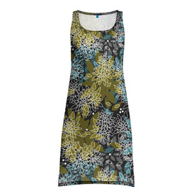Платье-майка 3D с принтом Черно оливковый цветочный  в Новосибирске, 100% полиэстер | полуприлегающий силуэт, широкие бретели, круглый вырез горловины, удлиненный подол сзади. | абстрактный | детский | молодежный | популярный | современный | текстура | узор | цветочный