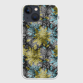 Чехол для iPhone 13 mini с принтом Черно оливковый цветочный в Новосибирске,  |  | абстрактный | детский | молодежный | популярный | современный | текстура | узор | цветочный
