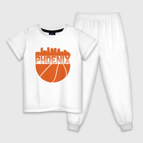 Детская пижама хлопок с принтом Phoenix Ball в Новосибирске, 100% хлопок |  брюки и футболка прямого кроя, без карманов, на брюках мягкая резинка на поясе и по низу штанин
 | Тематика изображения на принте: basketball | mvp | nba | phoenix | sport | streetball | suns | аризона | баскетбол | игра | крис пол | мяч | нба | санс | спорт | стритбол | тренер | финикс | чемпион