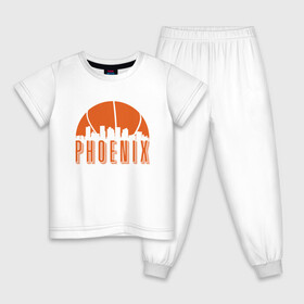 Детская пижама хлопок с принтом Phoenix City в Новосибирске, 100% хлопок |  брюки и футболка прямого кроя, без карманов, на брюках мягкая резинка на поясе и по низу штанин
 | Тематика изображения на принте: basketball | mvp | nba | phoenix | sport | streetball | suns | аризона | баскетбол | игра | крис пол | мяч | нба | санс | спорт | стритбол | тренер | финикс | чемпион