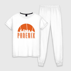 Женская пижама хлопок с принтом Phoenix City в Новосибирске, 100% хлопок | брюки и футболка прямого кроя, без карманов, на брюках мягкая резинка на поясе и по низу штанин | Тематика изображения на принте: basketball | mvp | nba | phoenix | sport | streetball | suns | аризона | баскетбол | игра | крис пол | мяч | нба | санс | спорт | стритбол | тренер | финикс | чемпион
