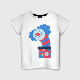 Детская футболка хлопок с принтом Жуткий клоун-сюрприз в коробке в Новосибирске, 100% хлопок | круглый вырез горловины, полуприлегающий силуэт, длина до линии бедер | веселье | жутко | клоун | мило | монстры | персонаж | существа | сюрприз
