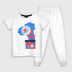 Детская пижама хлопок с принтом Жуткий клоун-сюрприз в коробке в Новосибирске, 100% хлопок |  брюки и футболка прямого кроя, без карманов, на брюках мягкая резинка на поясе и по низу штанин
 | веселье | жутко | клоун | мило | монстры | персонаж | существа | сюрприз